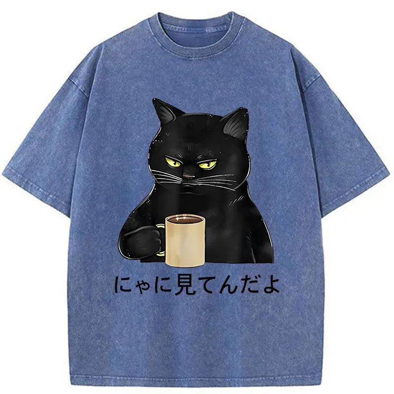 Tokyo-Tiger Grim Cat Is Watching You Washed T-Shirt