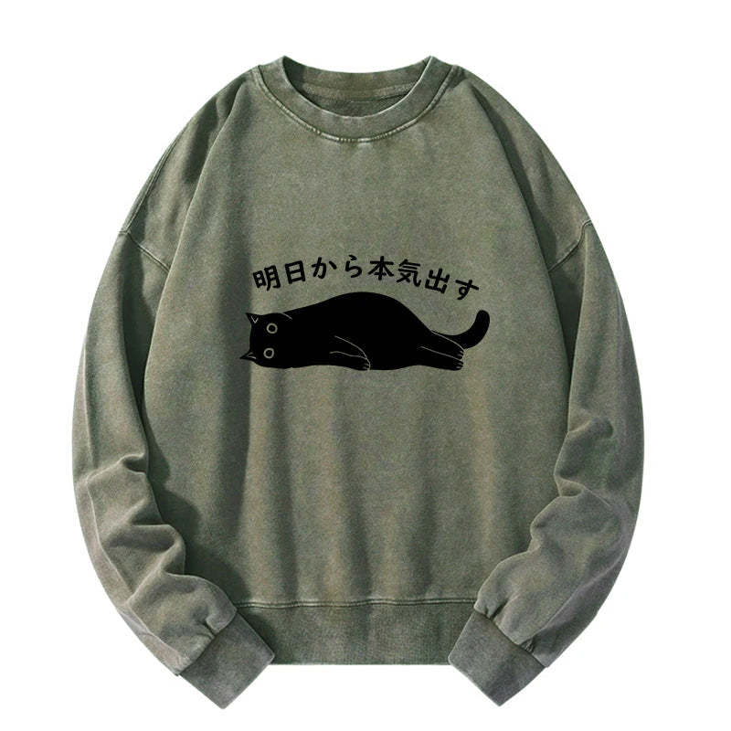 Tokyo-Tiger I'm Going To Get Serious Tomorrow Washed Sweatshirt Sale
