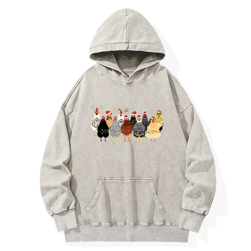 Tokyo-Tiger A Flock Of Christmas Chickens Washed Hoodie-tokyo-tiger