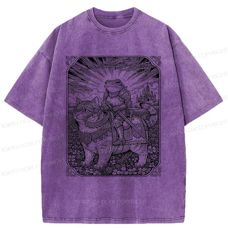 Tokyo-Tiger Frog Riding Cat Retro Washed T-Shirt