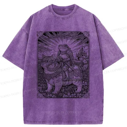 Tokyo-Tiger Frog Riding Cat Retro Washed T-Shirt