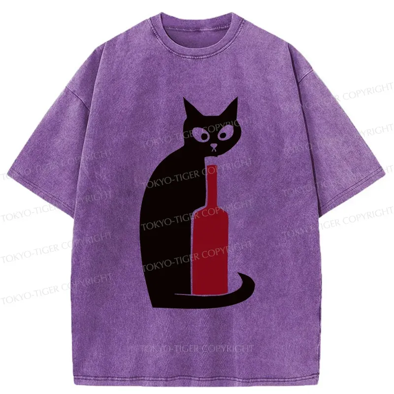 Tokyo-Tiger Black Cat And Wine Washed T-Shirt