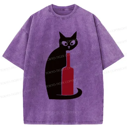 Tokyo-Tiger Black Cat And Wine Washed T-Shirt