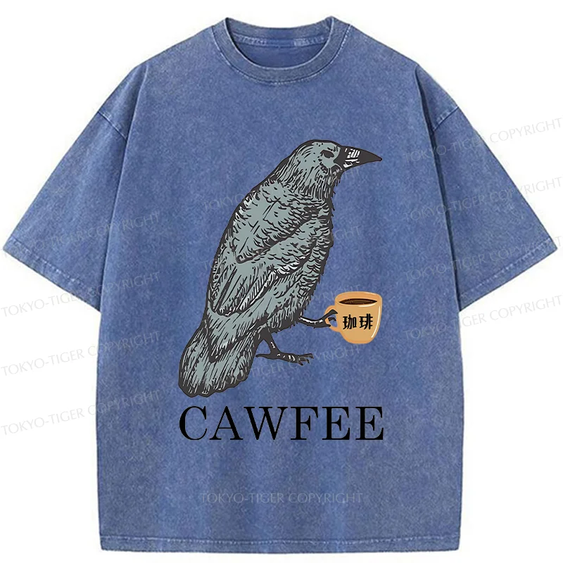 Tokyo-Tiger Cawfee Funny Washed T-Shirt