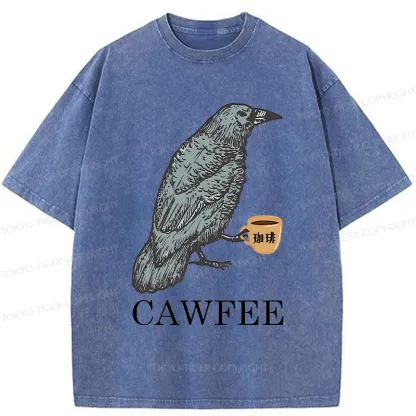Tokyo-Tiger Cawfee Funny Washed T-Shirt