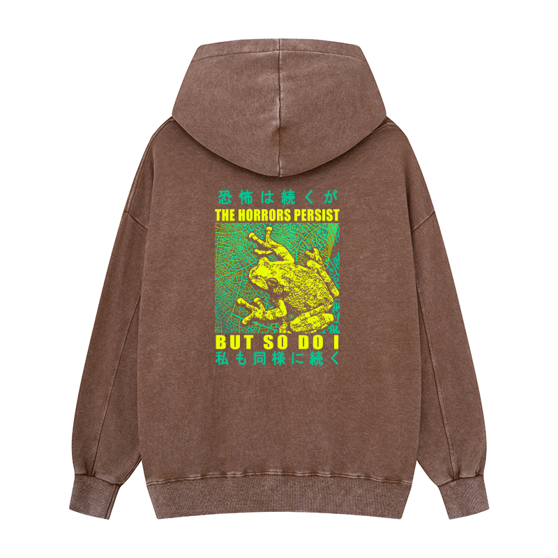 Tokyo-Tiger The Horrors Persist Frog Back Print Washed Hoodie