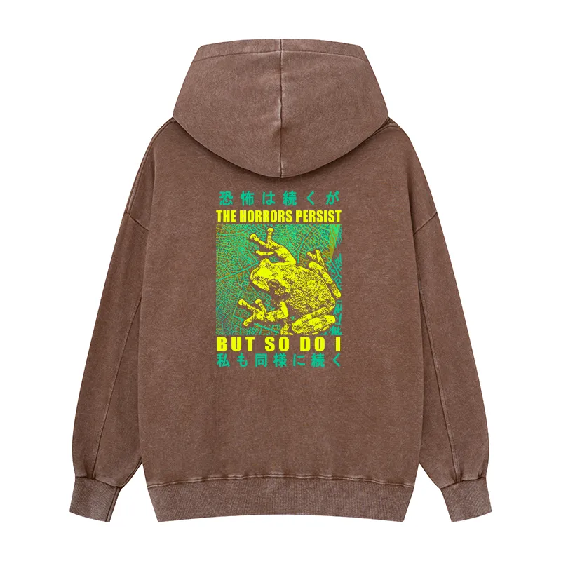Tokyo-Tiger The Horrors Persist Frog Back Print Washed Hoodie