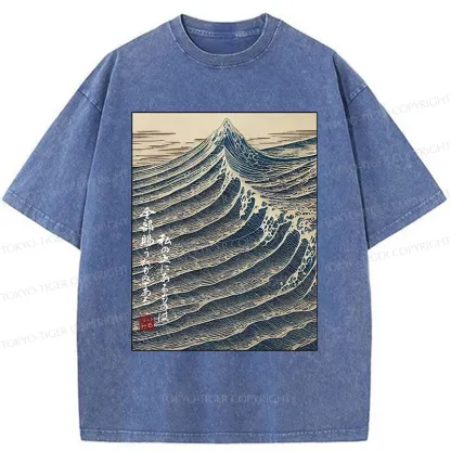 Tokyo-Tiger Ukiyoe Raging Waves Washed T-Shirt