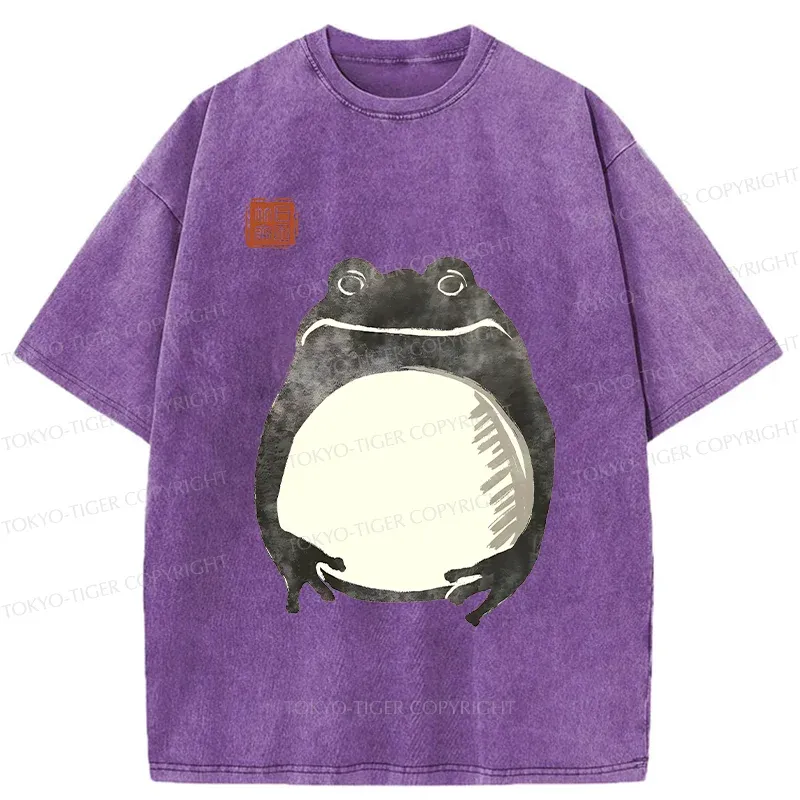 Tokyo-Tiger Retro Frog Ink Painting Washed T-Shirt