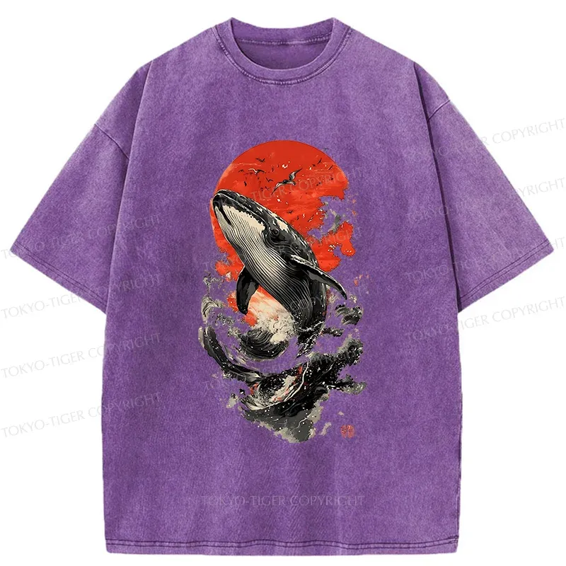 Tokyo-Tiger Ukiyo-e Whale Washed T-Shirt