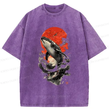 Tokyo-Tiger Ukiyo-e Whale Washed T-Shirt