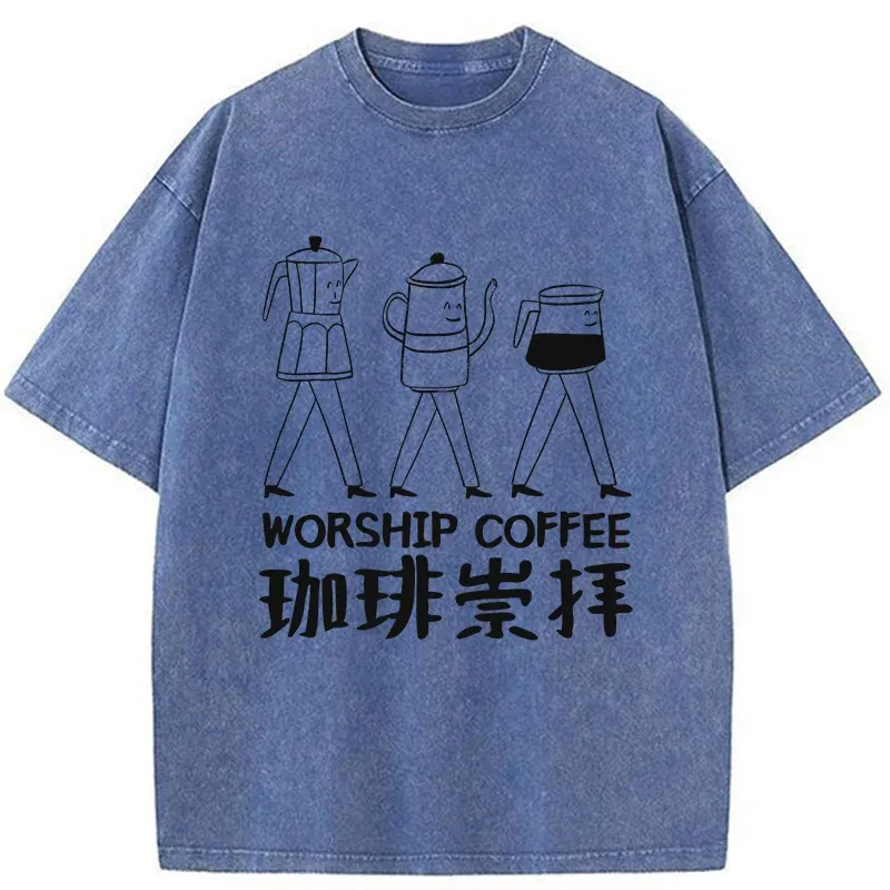 Tokyo-Tiger Worship Coffee Funny Washed T-Shirt