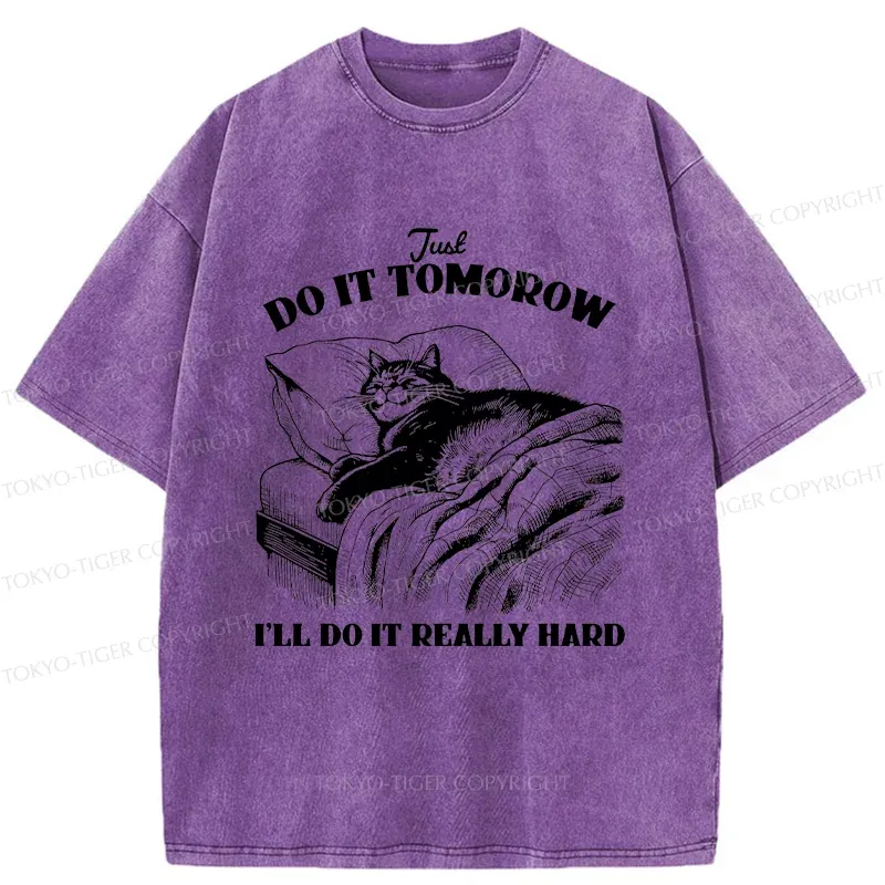 Tokyo-Tiger Cat Lying In Bed Washed T-Shirt