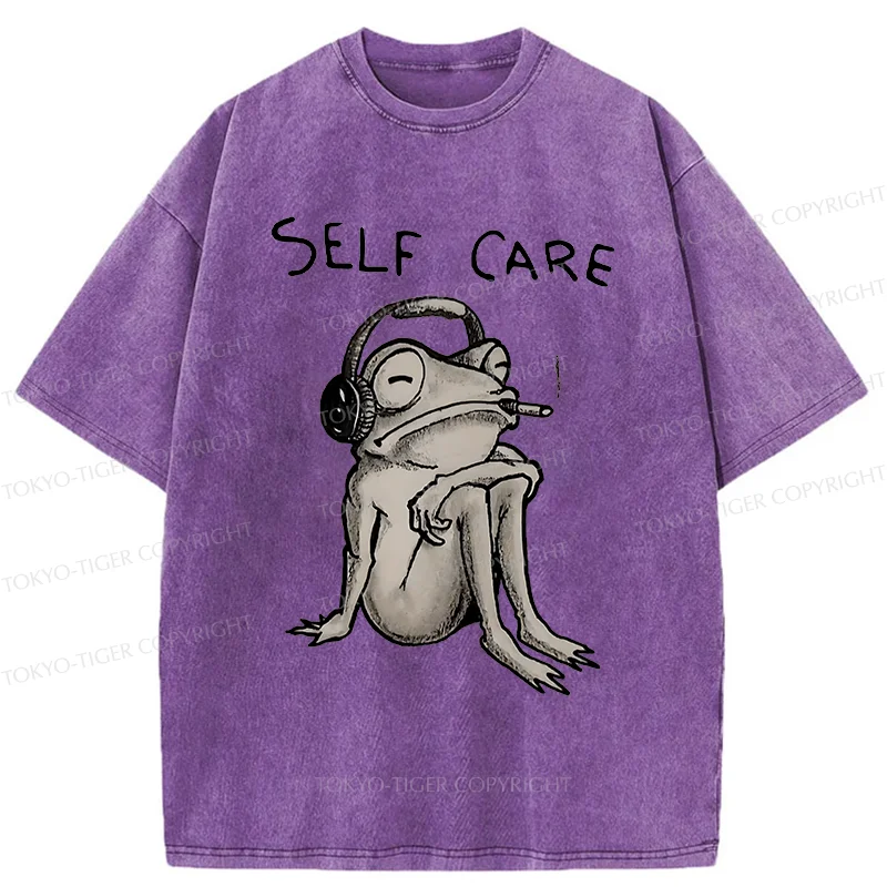 Tokyo-Tiger Self Care Music Frog Washed T-Shirt