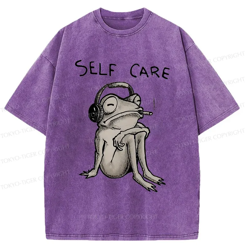 Tokyo-Tiger Self Care Music Frog Washed T-Shirt