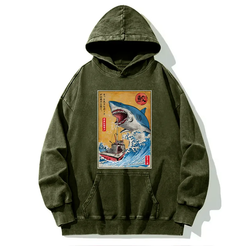 Tokyo-Tiger Ukiyoe Shark Japan Washed Hoodie