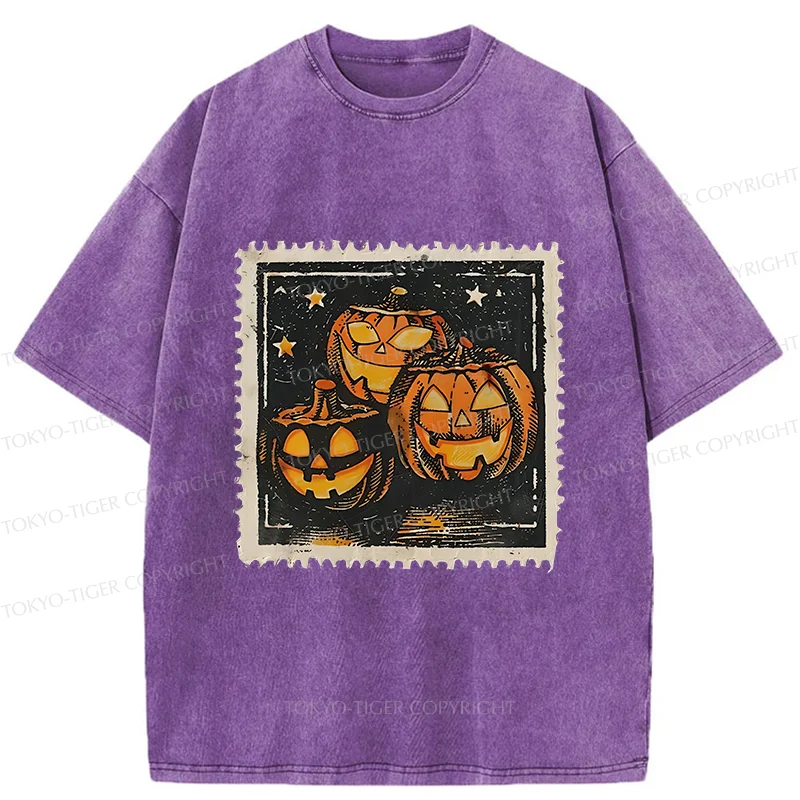 Tokyo-Tiger Halloween Pumpkin Stamps Washed T-Shirt