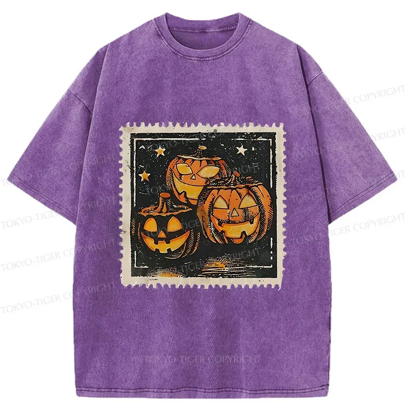 Tokyo-Tiger Halloween Pumpkin Stamps Washed T-Shirt