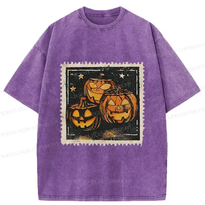 Tokyo-Tiger Halloween Pumpkin Stamps Washed T-Shirt