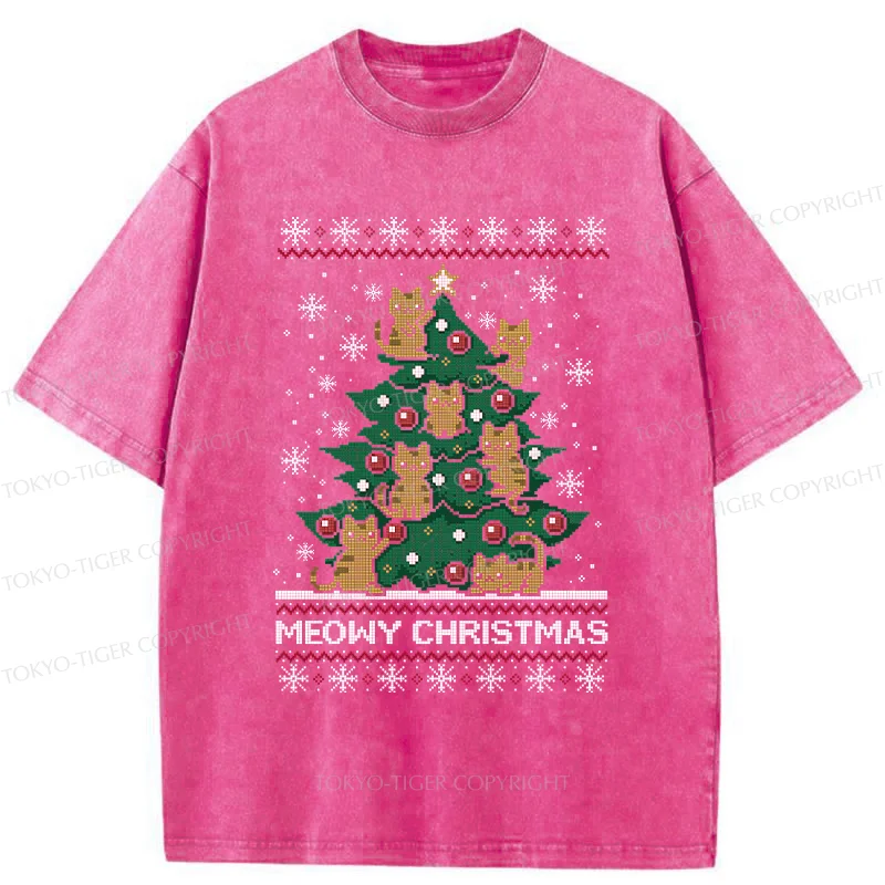 Tokyo-Tiger Cats Christmas Tree Washed T-Shirt