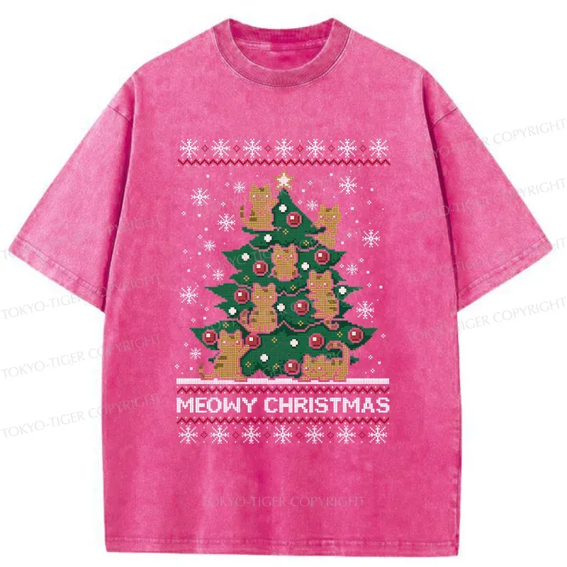 Tokyo-Tiger Cats Christmas Tree Washed T-Shirt