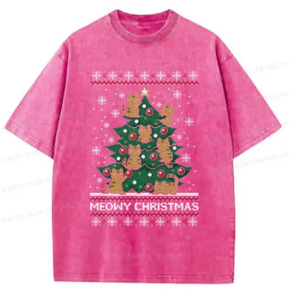 Tokyo-Tiger Cats Christmas Tree Washed T-Shirt