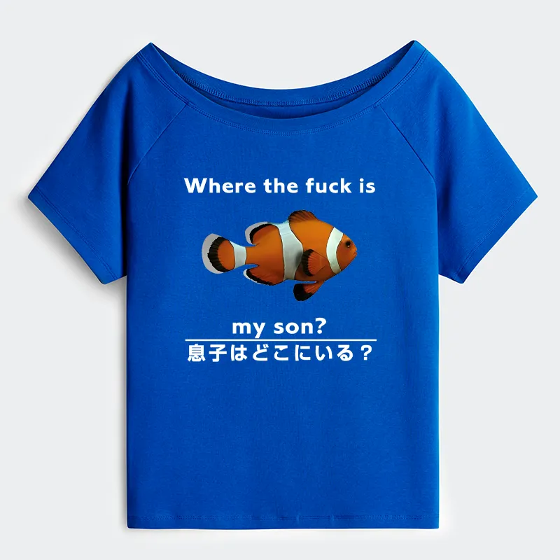 Tokyo-Tiger Fish Looking For Son Off Shoulder T-Shirt