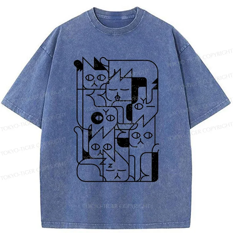 Tokyo-Tiger Abstract Cat Funny Washed T-Shirt