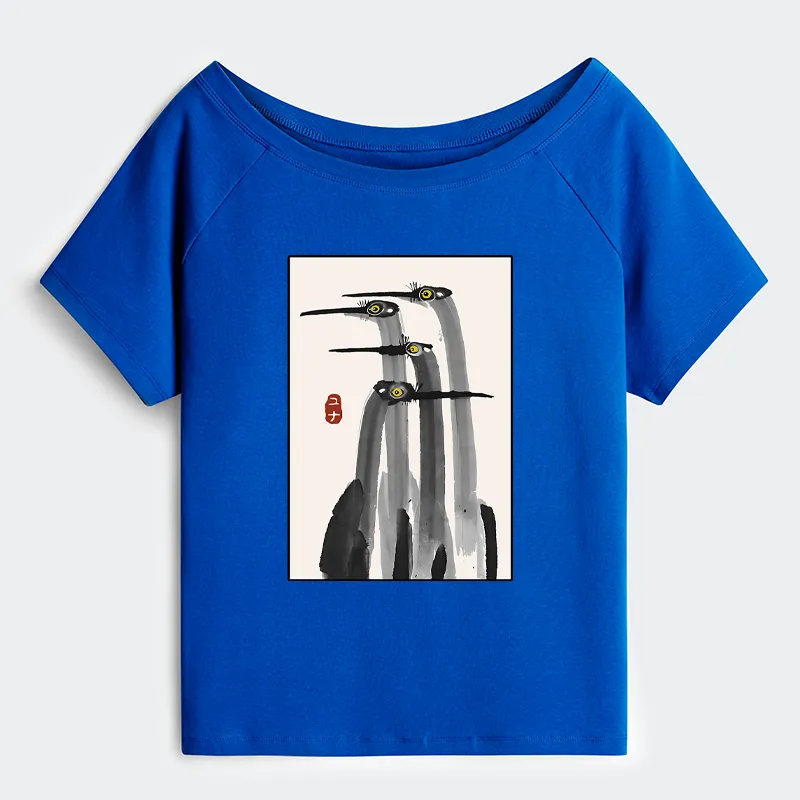 Tokyo-Tiger Japanese Crane Poster Off Shoulder T-Shirt