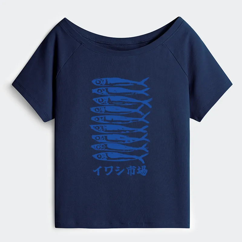 Tokyo-Tiger Sardine Market Off Shoulder T-Shirt