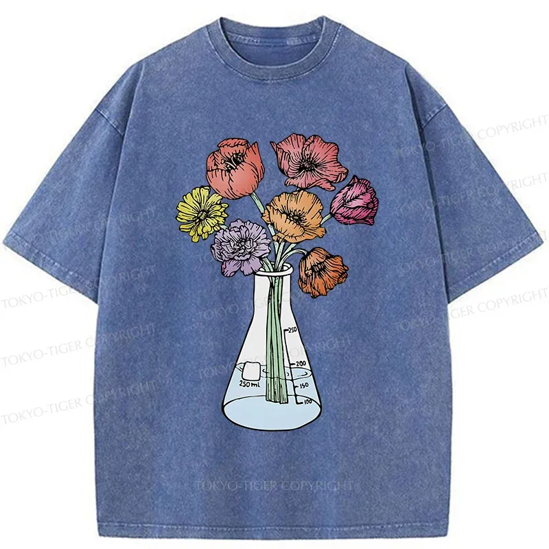 Tokyo-Tiger Beaker Flower Art Washed T-Shirt