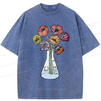 Tokyo-Tiger Beaker Flower Art Washed T-Shirt