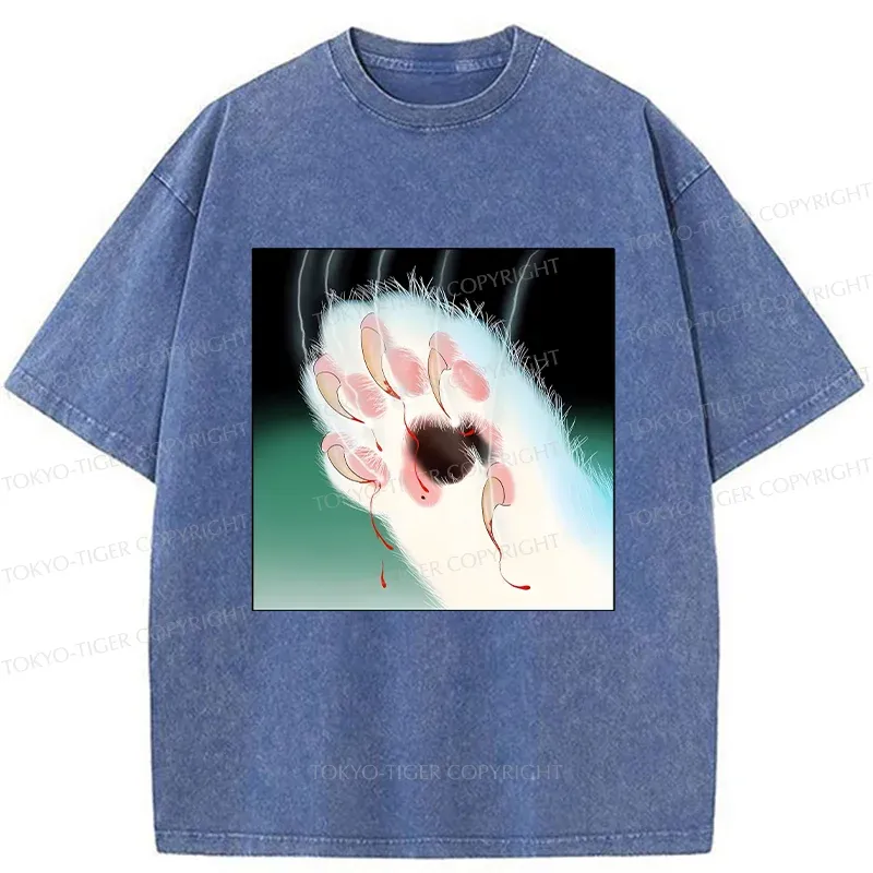Tokyo-Tiger Ukiyoe Cat Paw Washed T-Shirt