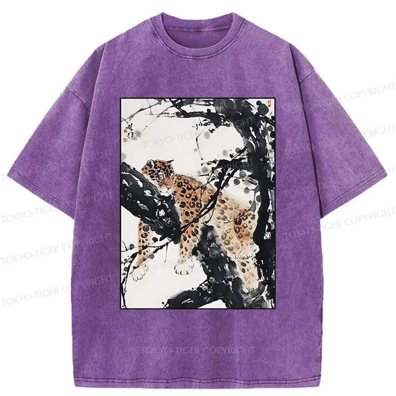 Tokyo-Tiger Ink Painting Of Leopard Washed T-Shirt