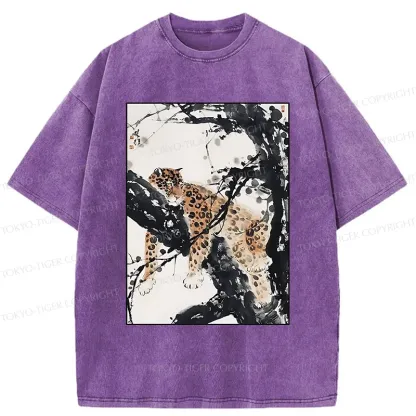 Tokyo-Tiger Ink Painting Of Leopard Washed T-Shirt