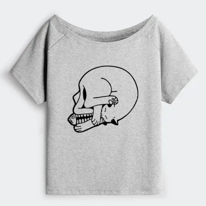 Tokyo-Tiger Funny Cat Eating Fish Off Shoulder T-Shirt