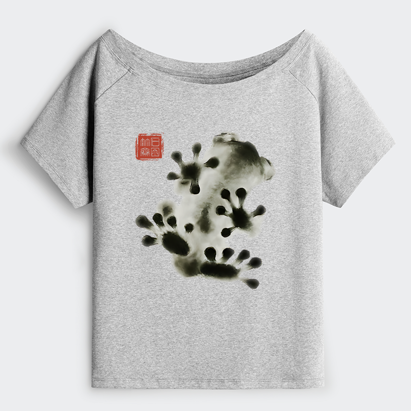 Tokyo-Tiger Ink Painting Frog Off Shoulder T-Shirt