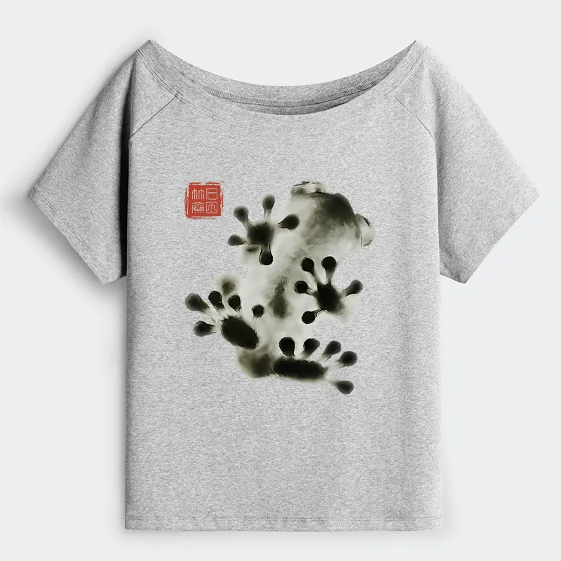 Tokyo-Tiger Ink Painting Frog Off Shoulder T-Shirt