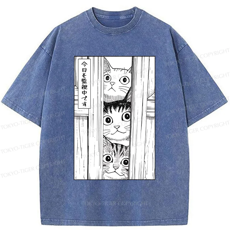 Tokyo-Tiger Three Cats Watching You Washed T-Shirt
