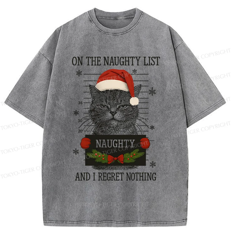 Tokyo-Tiger Christmas Naughty Cat Washed T-Shirt