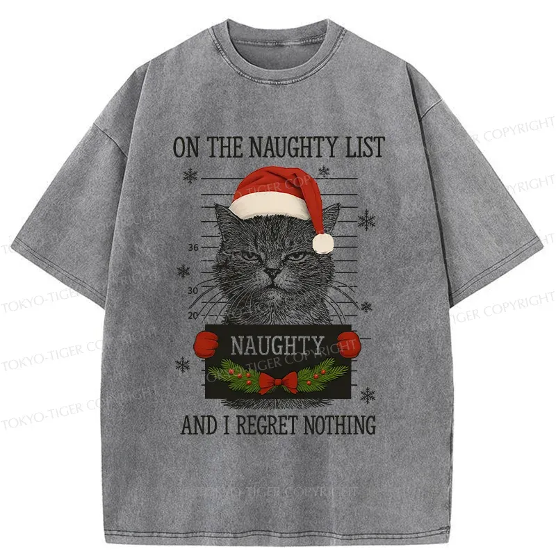 Tokyo-Tiger Christmas Naughty Cat Washed T-Shirt