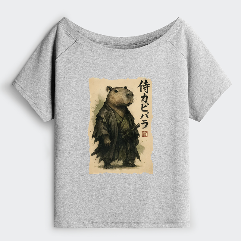 Tokyo-Tiger Capybara Samurai Off Shoulder T-Shirt