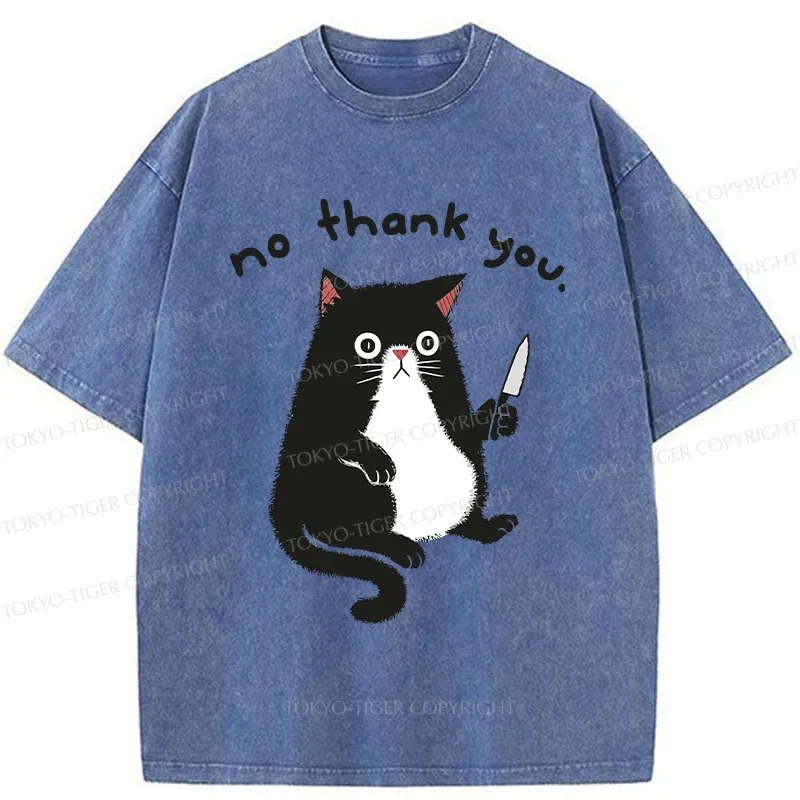 Tokyo-Tiger Tuxedo Cat Holding A Knife Washed T-Shirt