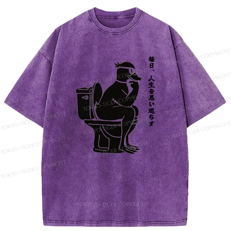 Tokyo-Tiger The Thinker On The Toilet Washed T-Shirt