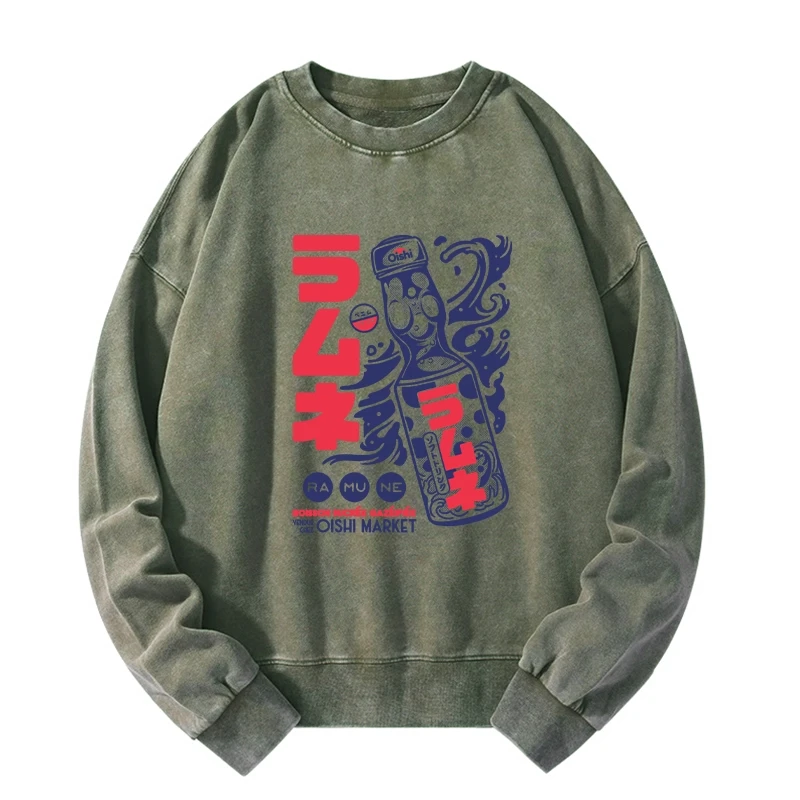 Tokyo-Tiger Ramune Print Japanese Washed Sweatshirt