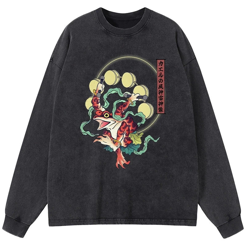 Tokyo-Tiger Frog Monster Japanese Washed Long Sleeve T-Shirt