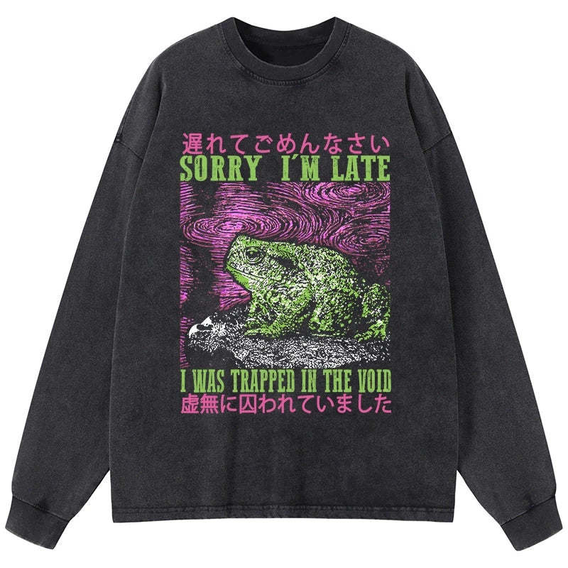 Tokyo-Tiger A Frog In Distress Japanese Washed Long Sleeve T-Shirt-tokyo-tiger