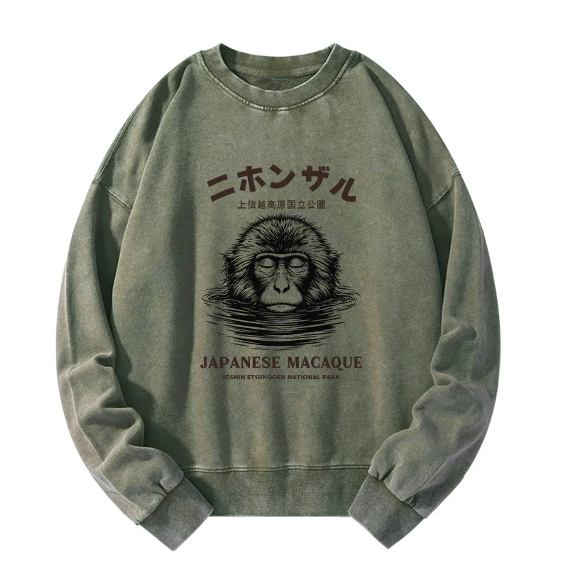 Tokyo-Tiger The Macaque Monkey In The Bath Japanese Washed Sweatshirt Sale