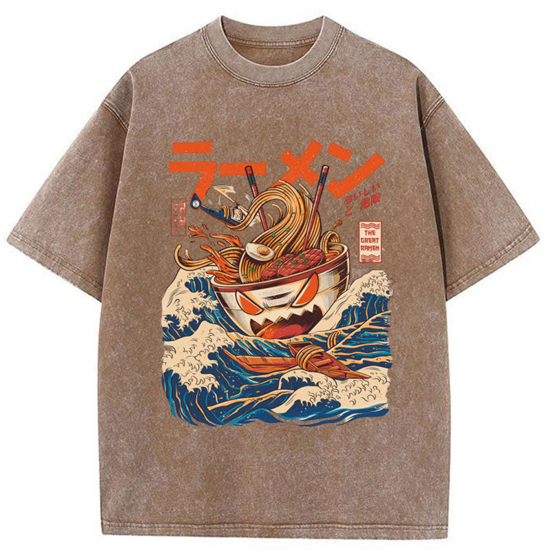 Tokyo-Tiger The Great Wave Ramen Yokai Washed T-Shirt