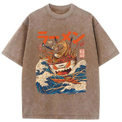 Tokyo-Tiger The Great Wave Ramen Yokai Washed T-Shirt